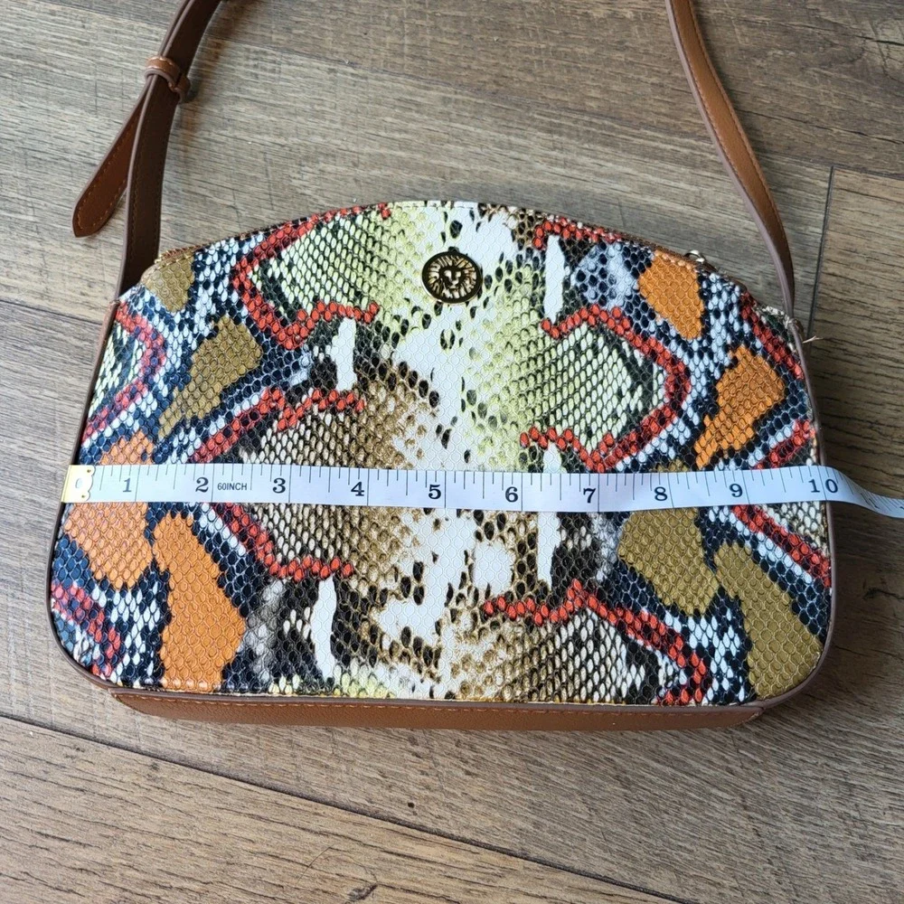 Anne Klein Multi Color Snakeskin Crossbody Bag Triple Compartment Brown Strap